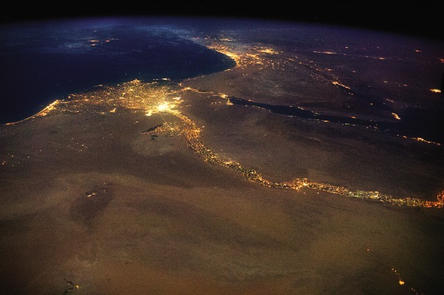Looking North East across Egypt and the Sinai into Israel and Jordan. Photo: Chris Hadfield/NASA 