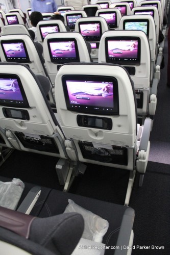 The smaller Economy Class section on the upper deck of Qatar's A380
