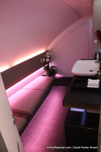 The front left lavatory on the A380. There is another one exactly like it on the right.