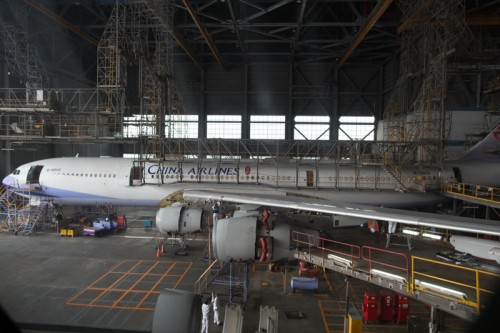 A company Airbus A340 goes through a comprehensive D-check in the hangar. Each D-check takes approximately 60 days.