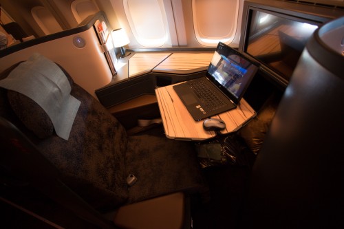 China Airlines' Business Class seat in "work mode" - Photo: Jeremy Dwyer-Lindgren