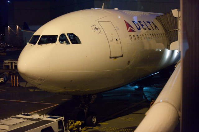 The VIP Delta A330 sits at the gate