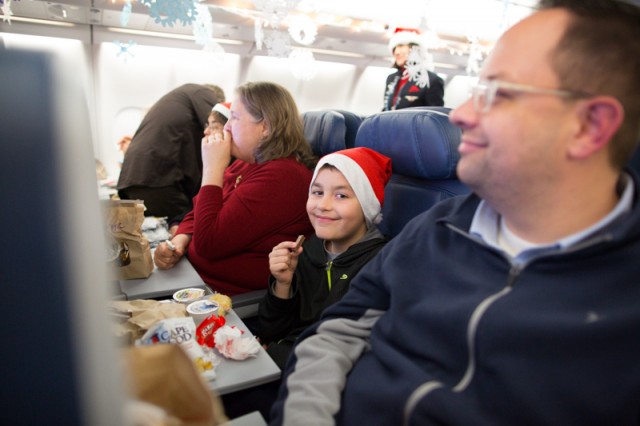 Families on board enjoyed a small dinner, even in economy, during the flight.