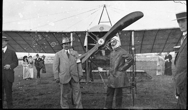 Guillaux and his Bleriot XI monoplane after the Melbourne-Sydney flight in 1914 - Photo:  State Library of New South Wales | WikiCommons