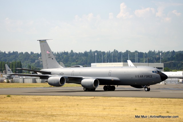 A Boeing KC-135R about to depart Boeing Field.  This is the aircraft that will eventually be replaced by the KC-46A