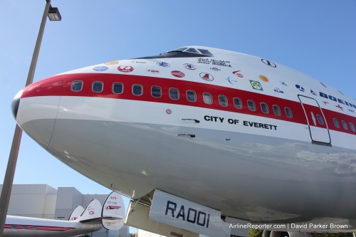 The first Boeing 747 parked at the Museum of Flight