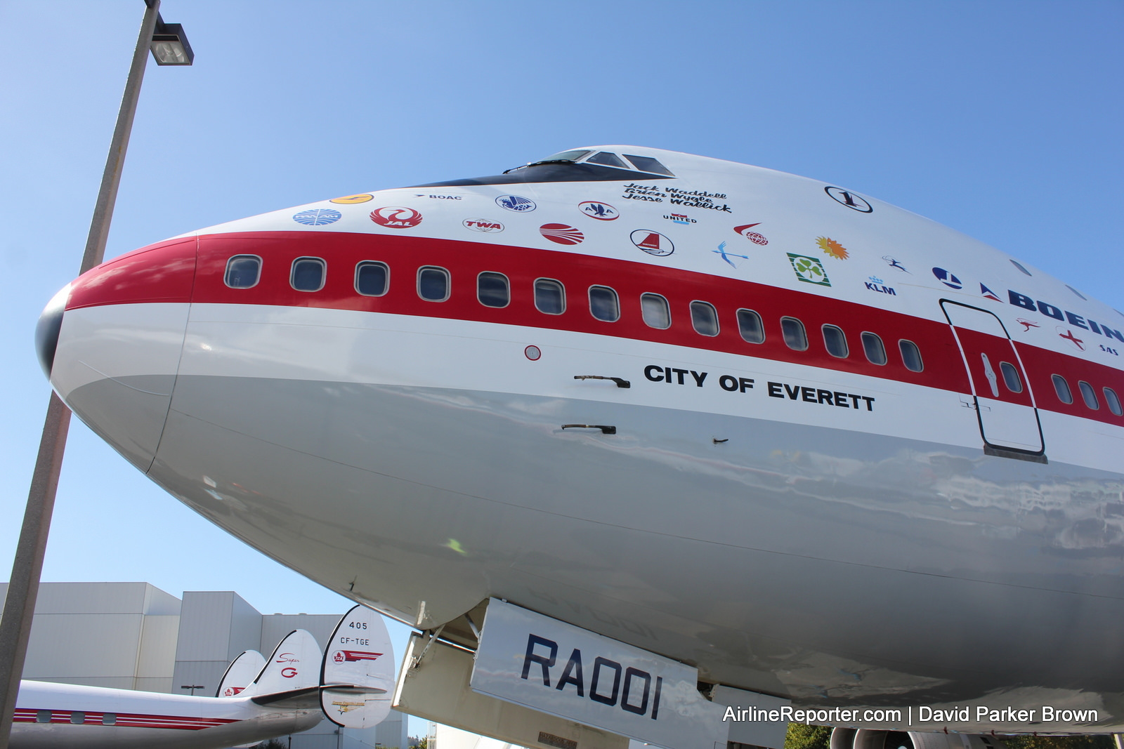 The first Boeing 747 parked at the Museum of Flight