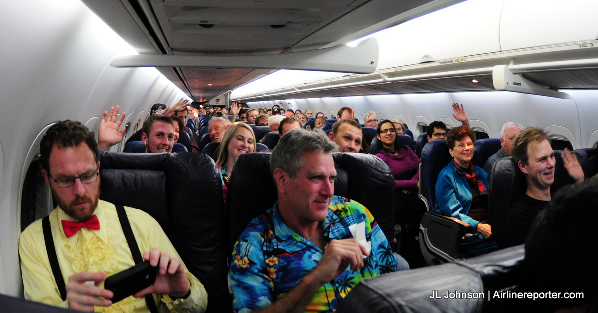 A very excited and lively cabin of AvGeeks head to Atlanta on N717JL