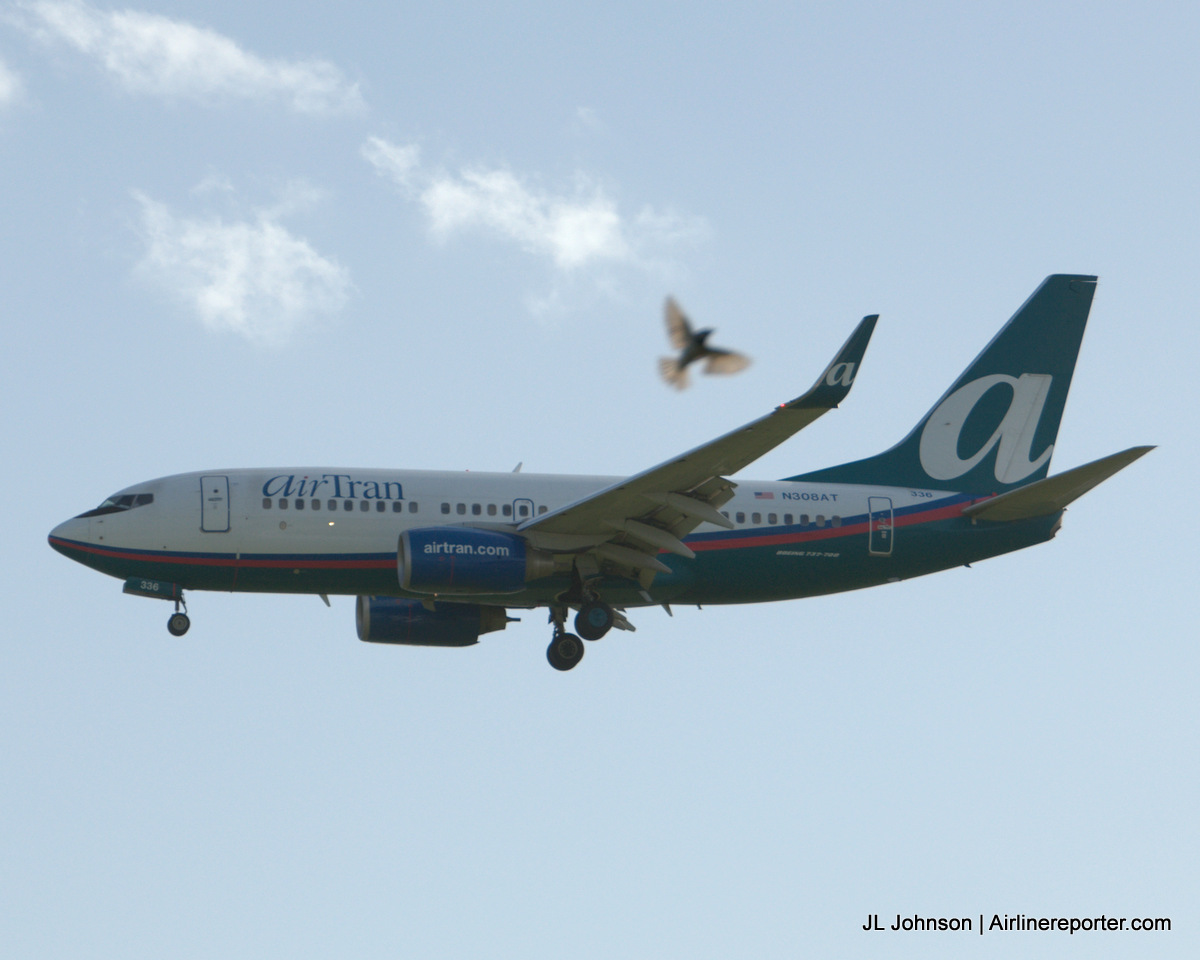 An AirTran 737-700 on approach for San Antonio airport.