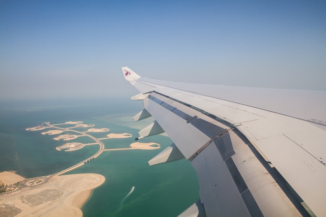 A scenic arrival into Doha over the Pearl, Doha's answer to Dubai's Palm project Photo: Jacob Pfleger | AirlineReporter