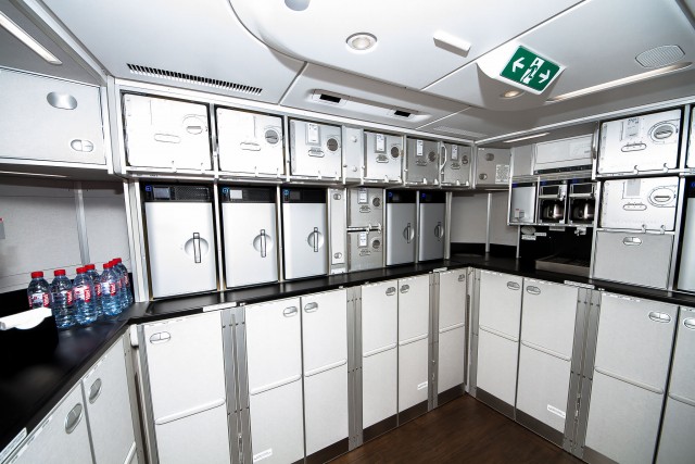 The rather spacious AFT galley on-board the Qatar Airways A350 Photo: Jacob Pfleger | AirlineReporter