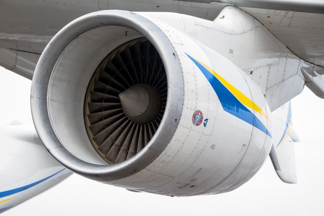 " One of the six ZMKB Progress D-18 turbofan engines powering Mriya delivering 51,600 pounds of thrust each! Photo: Jacob Pfleger | AirlineReporter "