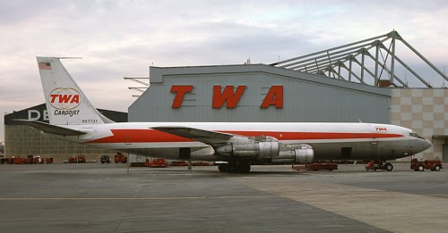 TWA 707 in front of their hangar in Boston - Photo: George Hamilton