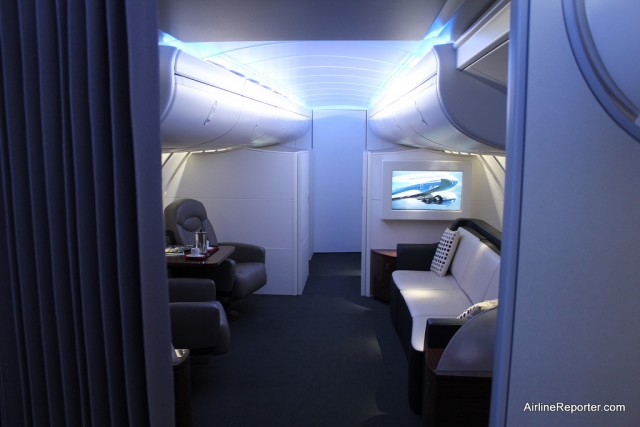 The upper deck (yes it is actually two stories there) of the 747-8I mock up in the Customer Experience Center - Photo: David Parker Brown