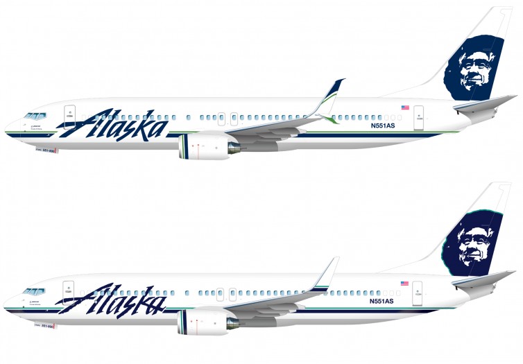 Can you tell the difference between Alaska's new livery up top and their old on the bottom? Click image to see a larger version. Image: Alaska Airlines