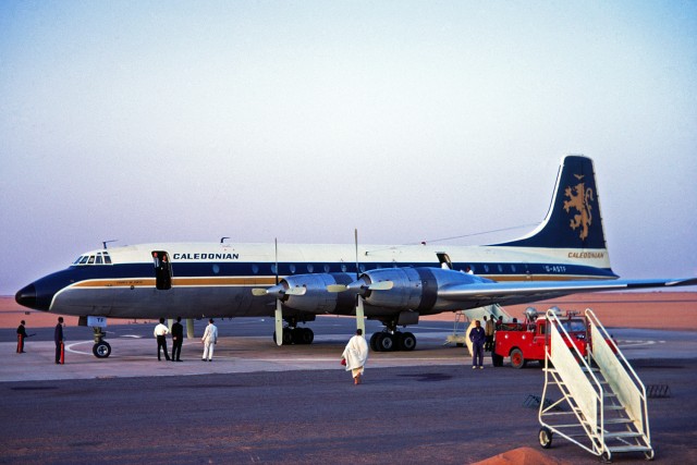 Caledonian Airways Bristol 175 Britannia 314  taken in February 1969 at Sabha Airport - Photo: Ken Fielding