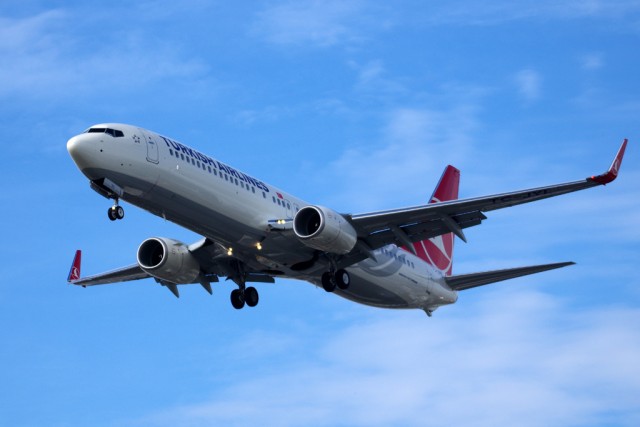 A new Turkish Airlines 737-800 passes over Ruby Chow Park after a test flight.  Photo: Mal Muir | AirlineReporter.com