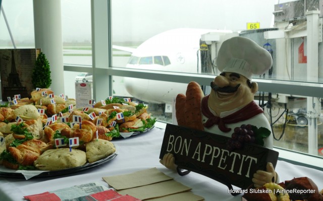 The first Air France Flight #379 from YVR to CDG, waits for its passengers at Gate 65. 