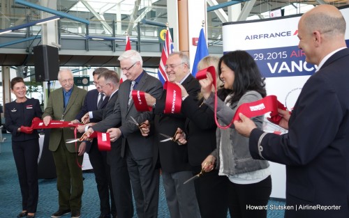 The ribbon-cutting ceremony at the Air France inaugural event at YVR.
