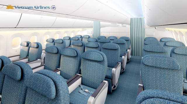 Rendering of the deluxe economy cabin on the Boeing 787-9