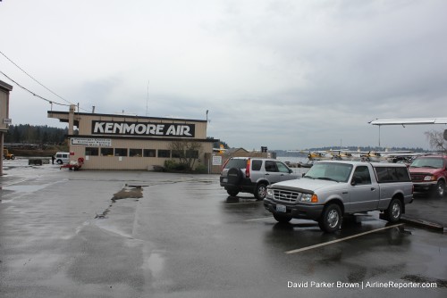 The main parking lot for the Kenmore Air terminal