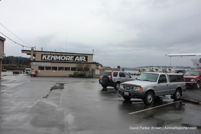 The main parking lot for the Kenmore Air terminal
