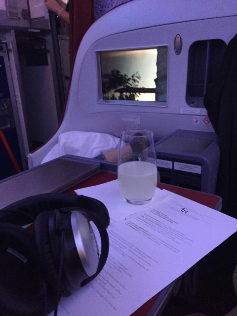 Drinking a Pisco Sour while filling out my breakfast order card - Photo: Blaine Nickeson | AirlineReporter