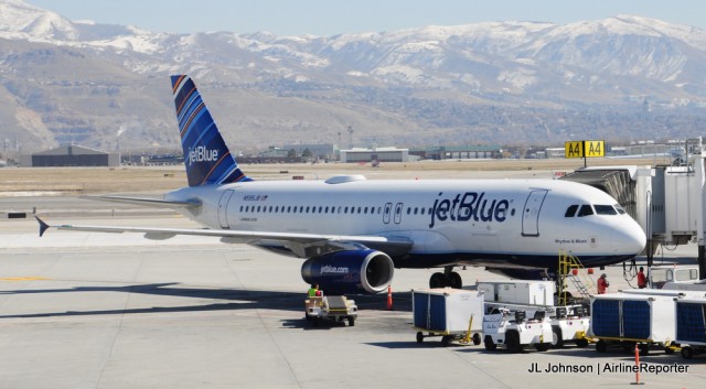 N595JB, an Airbus A320 named Rhythm & Blues at SLC airport