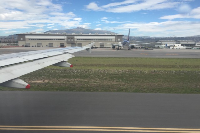 Taxiing past a LAN Cargo 77F at Mariscal Sucre International Airport. Photo - Bernie Leighton| AirlineReporter