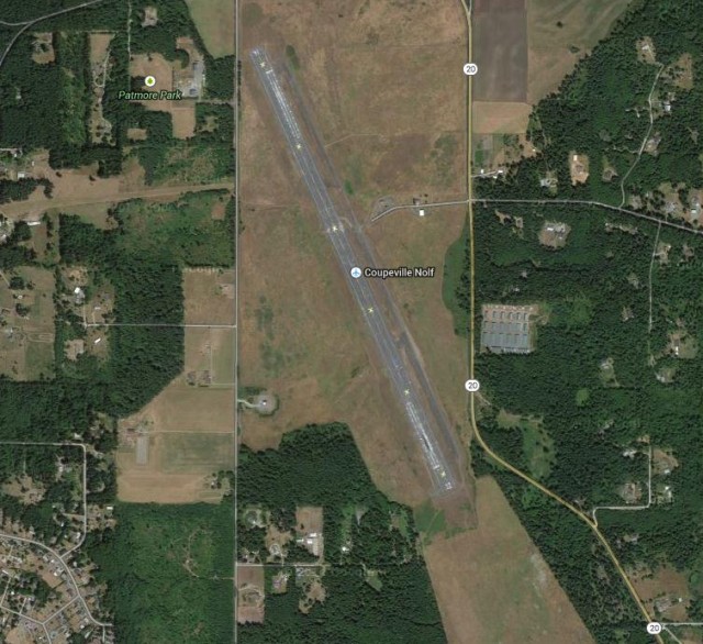 As you can see, NOLF Coupeville is really just a runway.  Route 20 is the main road across Whidbey Island.  Image: Google Maps