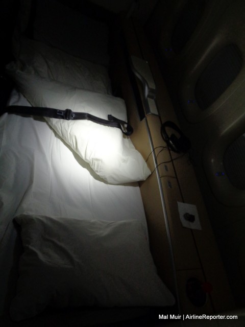 Lufthansa first class Seat in Bed mode.  Truly comfortable! The comforter was so light and fluffy.