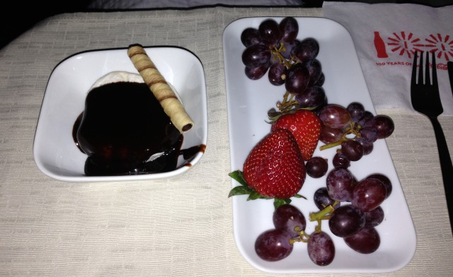 Dessert was a custom-made ice cream sundae and fresh fruit. None of the other passengers seemed to want the fruit, so plenty for me! - Photo: Lauren Darnielle 