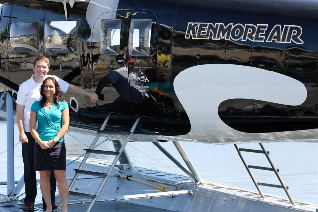 Michael Hays and Anna Gullickson, Wild Orca founders and Kenmore Air pilots pose with the Wild Orca seaplane. Photo: Lee Zerrilla