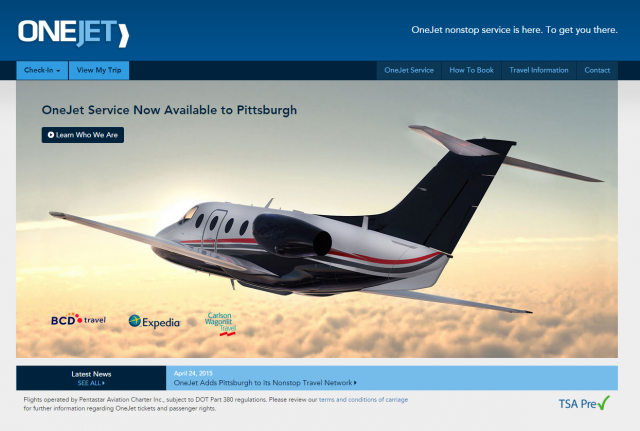 OneJet's  website featuring the one jet that started it all. Photo: OneJet