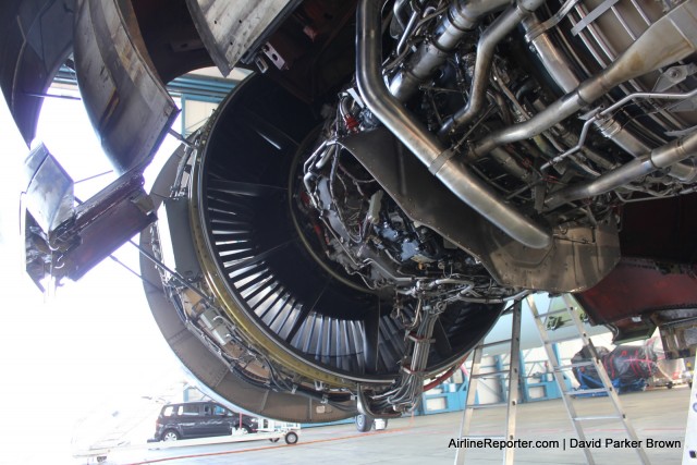 Open engine cowling on a Condor 767