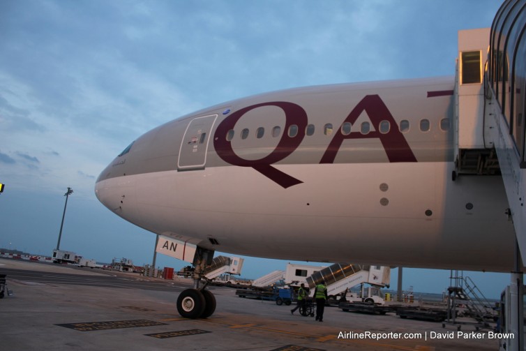 A Qatar Airways Boeing 777 in Doha