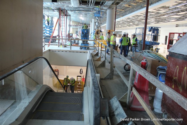 This is at one of the new gates. International arrivals will head down stairs to customs