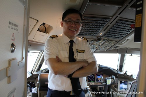 EVA Air Captain & Chairman KW Chang, inside the 777-300ER flight deck