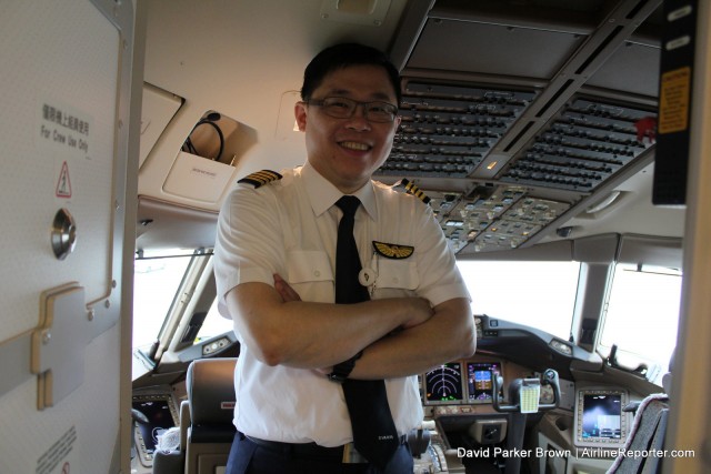 EVA Air Captain & Chairman KW Chang, inside the 777-300ER flight deck