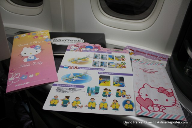 hello Kitty everywhere! Menu, safety card, barf bag and more