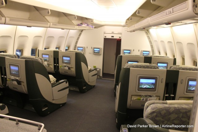 The business class cabin in the nose of the 747
