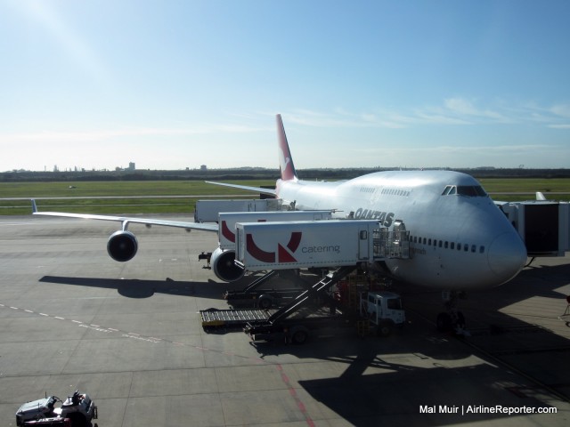 A Qantas 747-400ER was a common site in the USA.  Not anymore!  The US Services are relegated to a standard 400.