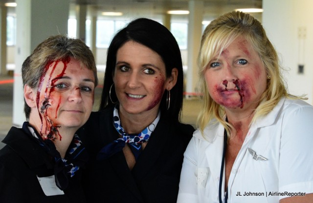 Our KC-based (real-life) flight crew. The FA on the left was "dead heading" -- She chose the wrong flight! 