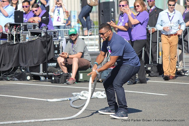 Russell Wilson tests out the rope before the event