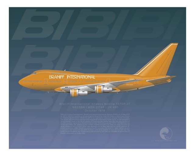 N603BN was Braniff International’s first Boeing 747SP- the airline had ordered them in anticipation of nonstop route authorities between DFW and the Middle East. The services were never approved and interestingly North Texas would have to wait until the inauguration of Emirates’ 777-200LR services from Dubai a few years ago before we got the nonstop services to the Mideast that Braniff had long sought.