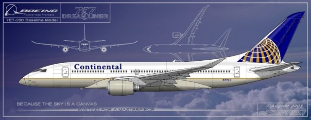 This was one of the last profiles I did before converting to Adobe Illustrator- this dates from 2003 and was when the Dreamliner concept was first unveiled as replacement for the Sonic Cruiser. It was still called the 7E7 then and only a few images had been released so I had to extrapolate a lot of the details from those early concept drawings.