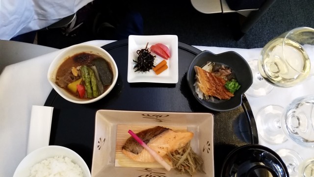 My wife's Japanese menu main course on ANA's first class - Photo: David Delagarza | AirlineReporter