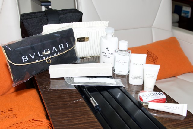 The Bvlgari amenity kits are giant. Passengers get a new one every leg - Photo: Bernie Leighton | AirlineReporter
