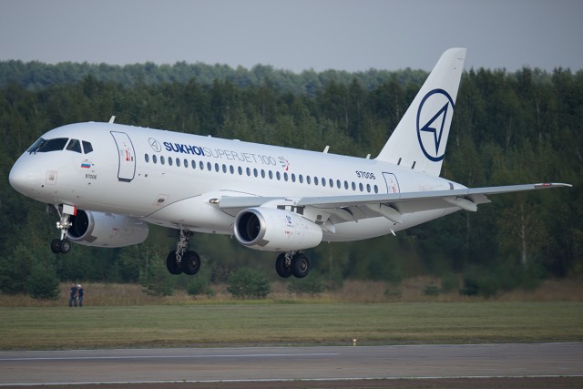 The Sukhoi SSJ demonstrator landing at Zhukovsky Air Field - Photo: Bernie Leighton | AirlineReporter