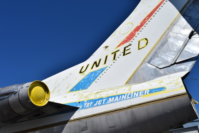 The tail is sanded down and masked, ready for a new coat of paint. - Photo: Lauren Darnielle | AirlineReporter